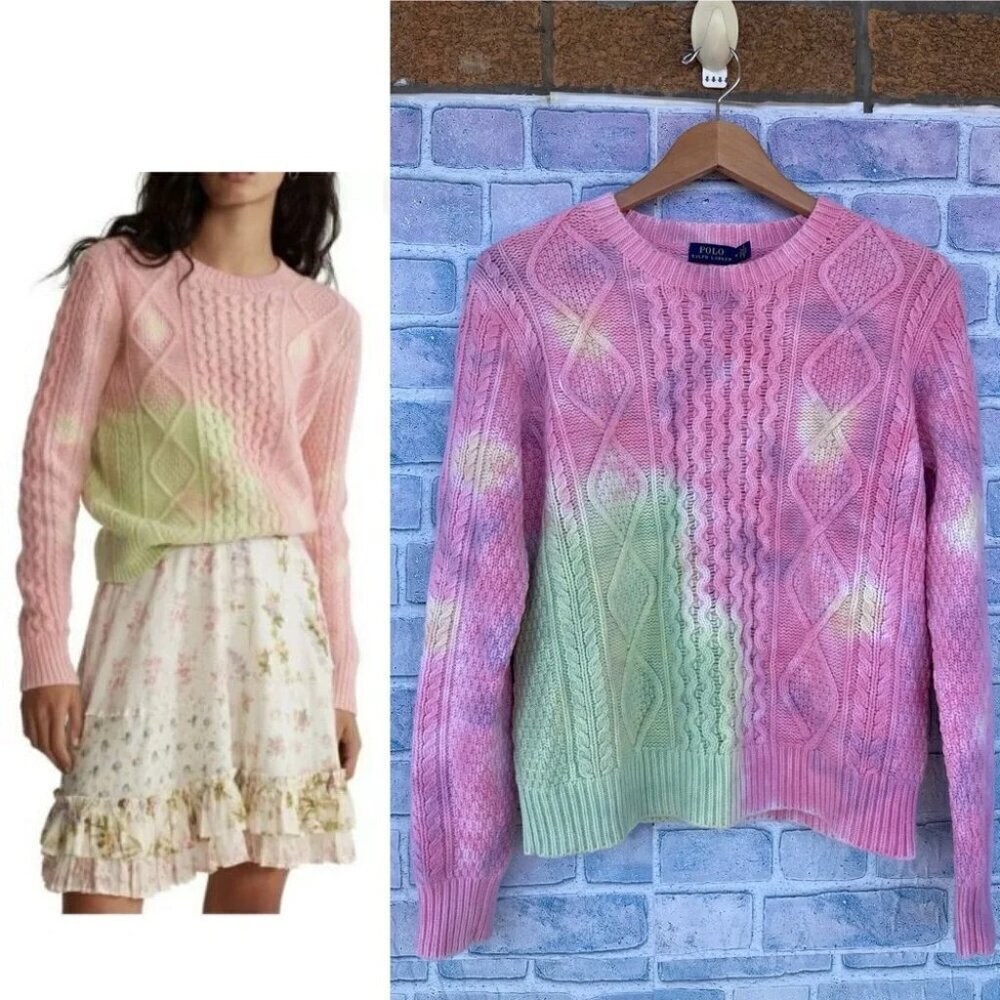 Polo Ralph Lauren Women's Cable-Knit Wool blend tie dye sweater medium